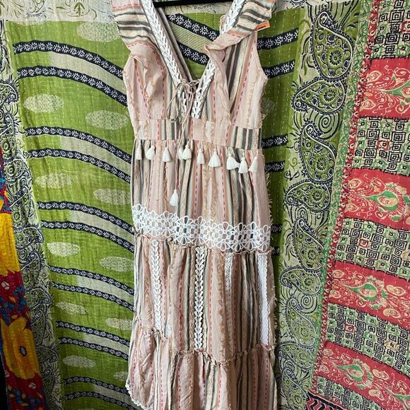 Hemant & Nandita Multicolored Cotton Pixie Fringe Midi Dress Size Medium - Picture 4 of 16